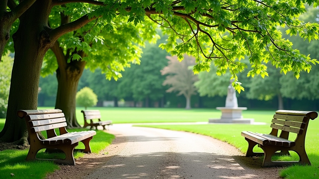 Outdoor rest area with wooden seating and shelter in demesne grounds
