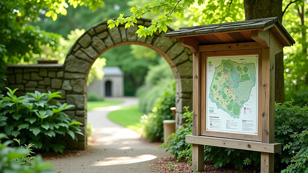 Visitor information sign and map display at entrance to Birr Castle grounds